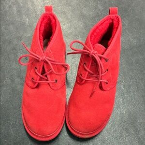 UGG Red Suede Lace-Up Ankle Boots